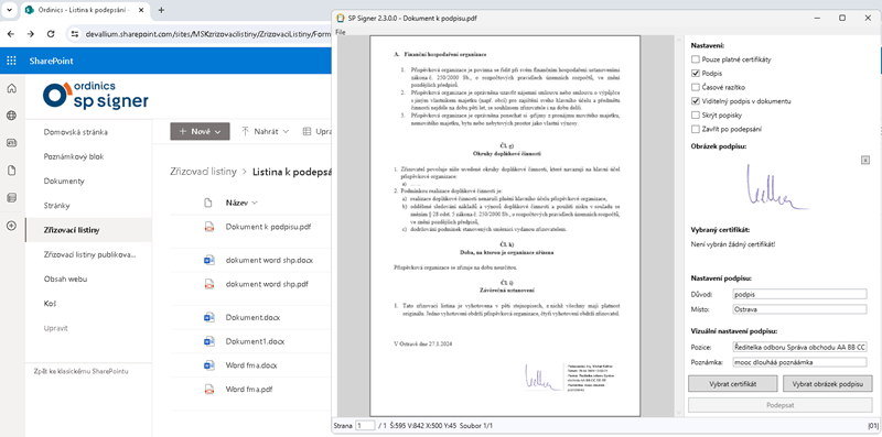 Elektronický podpis PDF souborů v SharePointu